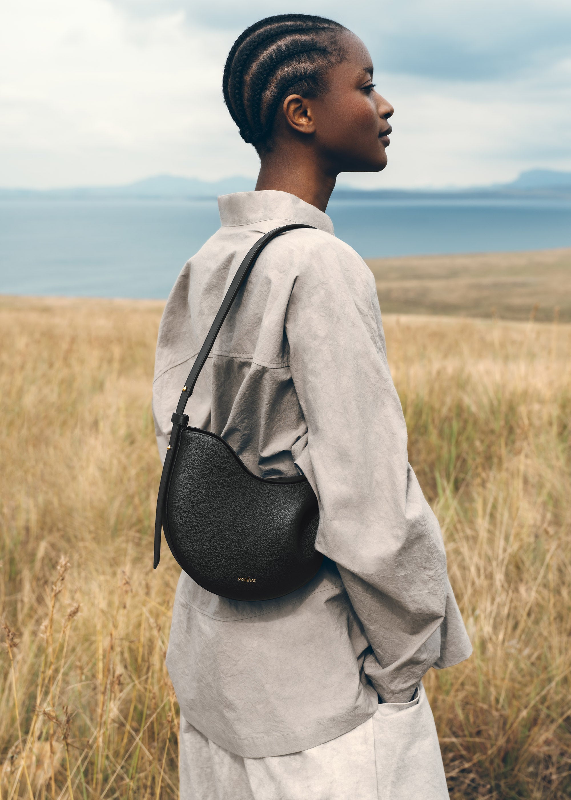 Polène | Bag - Numéro Dix Micro - Smooth Black with Ecru Stitching