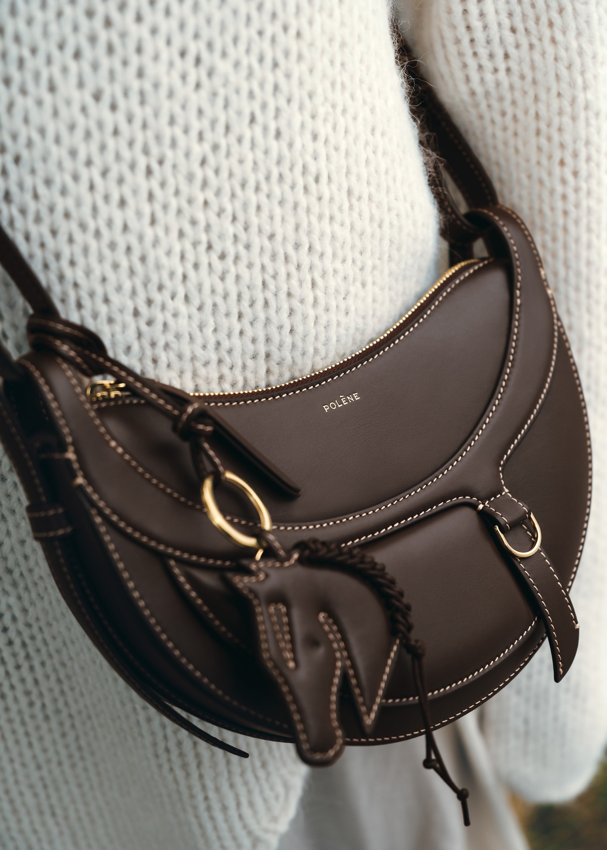 POLÈNE ブラウンレザーショルダーバッグ Polène I Bag - Numéro Dix - Galop Ebony – Polène UK