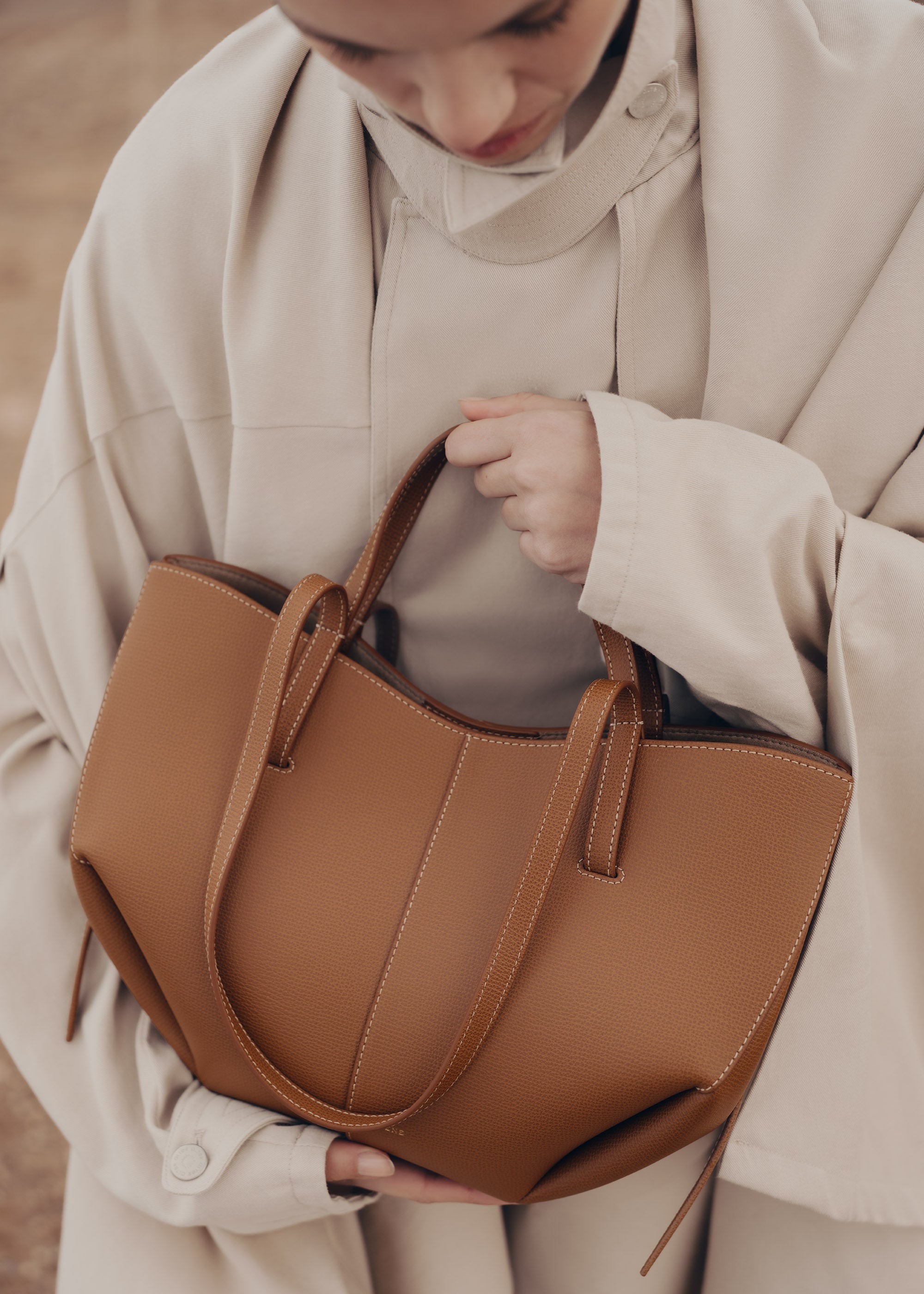 Polène | Bag - Cyme Mini - Textured Camel – Polène UK