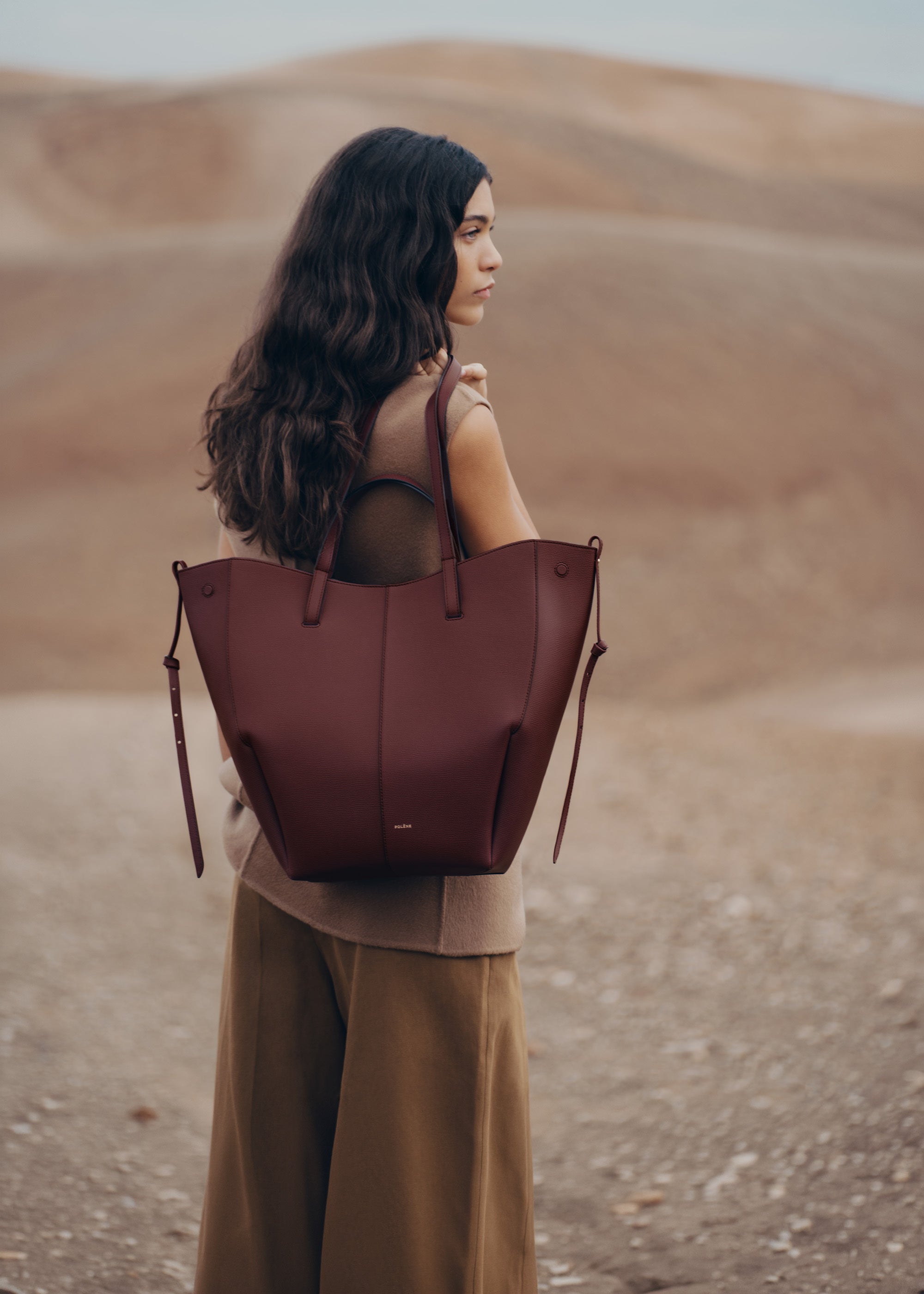 Polène | Bag - Cyme Tote - Textured Black Cherry – Polène UK