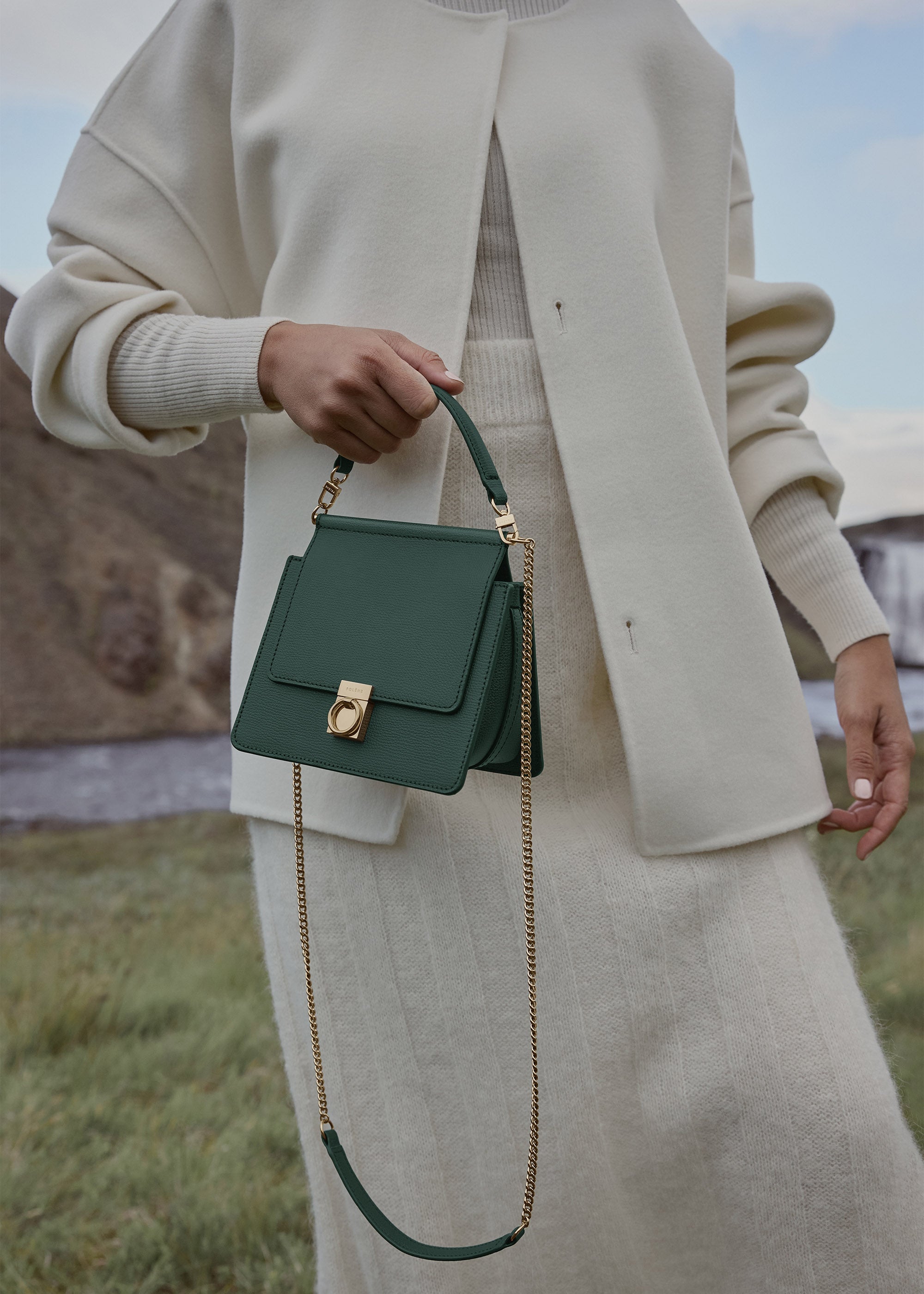 Polène | Bag Mini - Numéro Sept - Green Textured leather